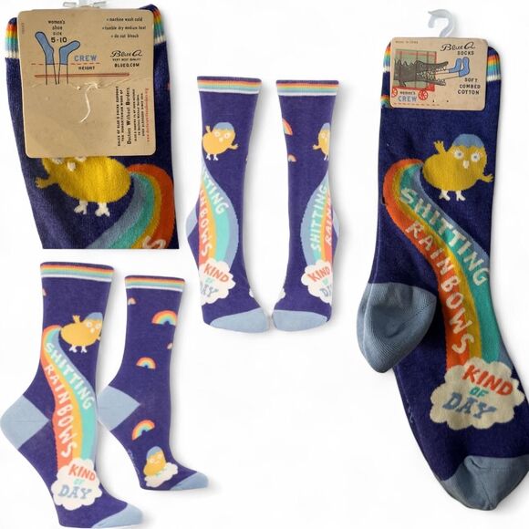 Blue Q Sh*tting Rainbows Kind Of Day  Womens crew Socks 5-10 - Picture 1 of 1